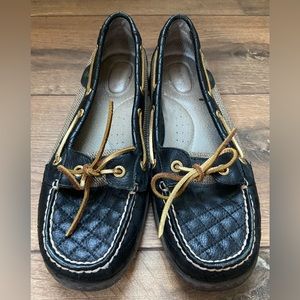 Sperry Angel Fish with Quilted Black Leather and Gold Deteil